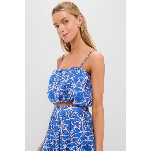 ENGLISH FACTORY Blue Geometric Floral Azores Bubble Blouse Size XS NWT - Picture 6 of 8